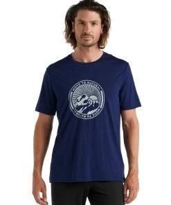 Icebreaker Merino Tech Lite II Mens T-Shirt Move To Natural Mountain Royal Navy 2XL
