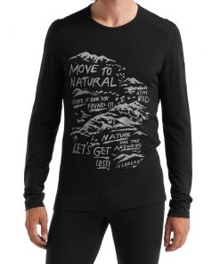 Icebreaker 200 Oasis LS Crewe Mens Top Travel Diaries Black