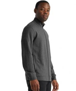 Icebreaker Merino Hybrid Central Mens Long Sleeve Zip Jacket Gritstone Heather -Cheap Icebreaker Shop 0a59lh004 4