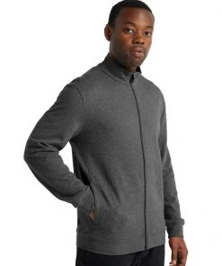 Icebreaker Merino Hybrid Central Mens Long Sleeve Zip Jacket Gritstone Heather -Cheap Icebreaker Shop 0a59lh004 5