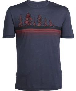 Icebreaker Mens Merino Tech Lite Short Sleeve Crewe Tree Line Stealth/Rocket 2XL