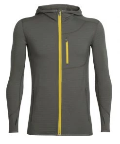 Icebreaker Mens Merino Descender Long Sleeve Zip Hoodie Kona/Sulfur M