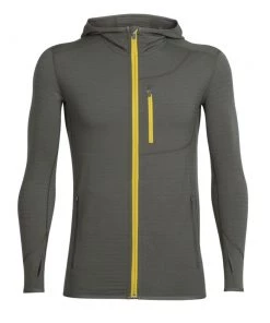 Icebreaker Mens Merino Descender Long Sleeve Zip Hoodie Kona/Sulfur L