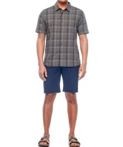 Icebreaker Mens Merino Hybrid Compass SS Shirt Metal/Monsoon Plaid XL