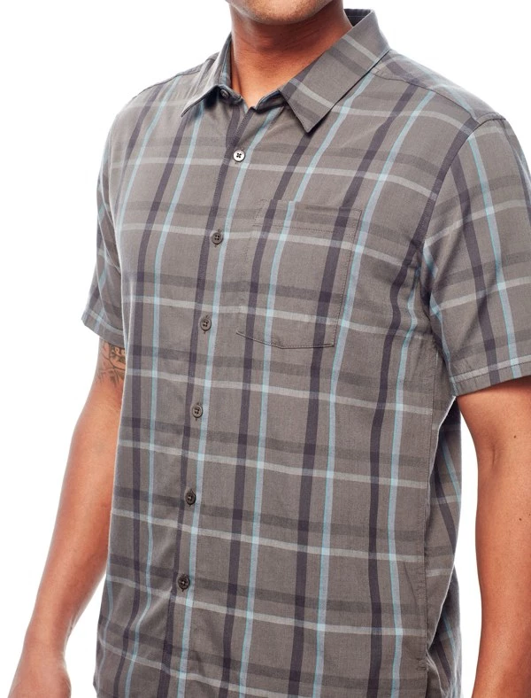Icebreaker Mens Merino Hybrid Compass SS Shirt Metal/Monsoon Plaid M 6 Icebreaker Mens Merino Hybrid Compass SS Shirt Metal/Monsoon Plaid M - Image 4