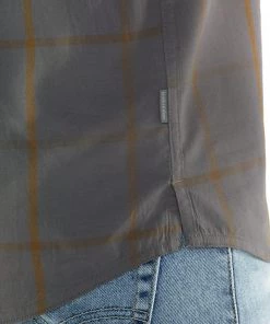 Icebreaker Merino Hybrid Mens Collared Dress Shirt Plaid Grey Ochre 2XL -Cheap Icebreaker Shop 103611004 5 3