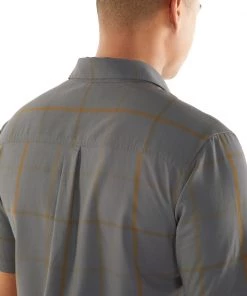 Icebreaker Merino Hybrid Mens Collared Dress Shirt Plaid Grey Ochre 2XL -Cheap Icebreaker Shop 103611004 6 3
