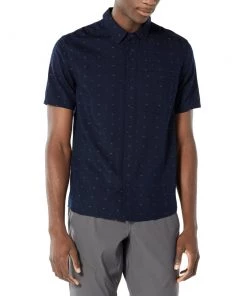 Icebreaker Merino Hybrid Compass Mens Collared Dress Shirt Midnight Navy S