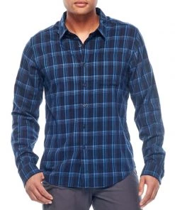 Icebreaker Mens Merino Hybrid Compass Flannel Longsleeve Shirt Plaid Blue 2XL