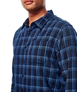 Icebreaker Mens Merino Hybrid Compass Flannel Longsleeve Shirt Plaid Blue L -Cheap Icebreaker Shop 104141401 7