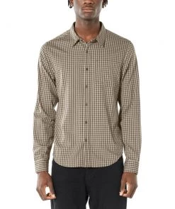 Icebreaker Merino Hybrid Mens Long Sleeve Polo Shirt Grey Tan XL