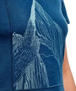 Icebreaker Merino Tech Lite Womens T-Shirt At My Peak Blue L -Cheap Icebreaker Shop 104155402 6