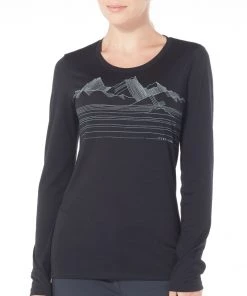 Icebreaker Womens Merino Tech Lite Long Sleeve Low Crewe Shirt Approach Black L