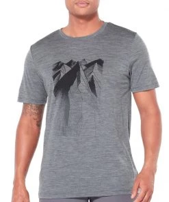 Icebreaker Mens Merino Tech Lite Crewe Shirt Geometry Of Geology Gritstone Heather XL