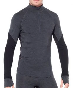 Icebreaker Merino BodyfitZone 260 Zone Mens Thermal Long Sleeve Shirt Jet Heather/Black