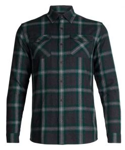Icebreaker Mens Merino Lodge LS Flannel Shirt Grey Green Plaid XL