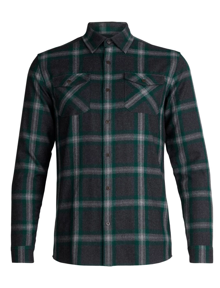Icebreaker Mens Merino Lodge LS Flannel Shirt Grey Green Plaid XL 3 Icebreaker Mens Merino Lodge LS Flannel Shirt Grey Green Plaid XL