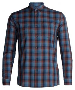 Icebreaker Mens Merino Departure II LS Shirt Midnight Navy/Granite Blue/Plaid XL