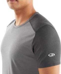 Icebreaker Merino Hybrid Amplify Short Sleeve Crewe Mens T-Shirt Timberwolf/Monsoon L -Cheap Icebreaker Shop 104581001 6 1