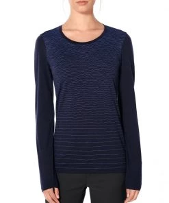 Icebreaker Merino Tech Lite Landscape Lines Womens Long Sleeve Shirt Midnight Navy M