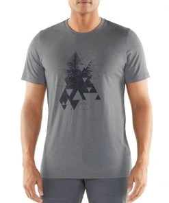 Icebreaker Merino Tech Lite Short Sleeve Crewe Evergreen Geo Mens T-Shirt Timberwolf L