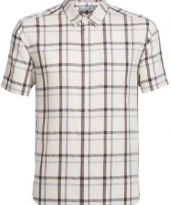 Icebreaker Mens Merino Hybrid Compass SS Shirt Sandstone/Walnut Plaid 2XL