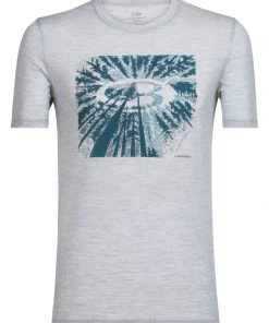 Icebreaker Mens Merino Tech Lite Crewe Shirt Tree Top Logo Blizzard Heather L